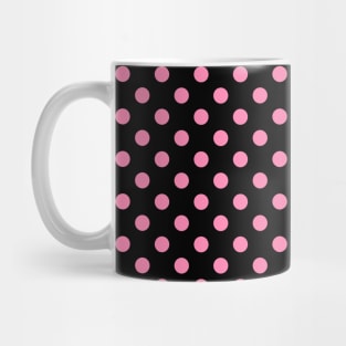 Pink Polka Dots Pattern on Black Background Mug